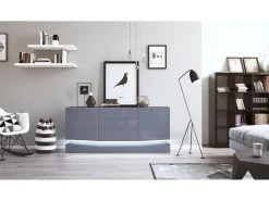 Vladon Aparador City, negro mate/gris de alto brillo con LED - Cómoda moderna para su salón (178 x 72 x 38 cm)