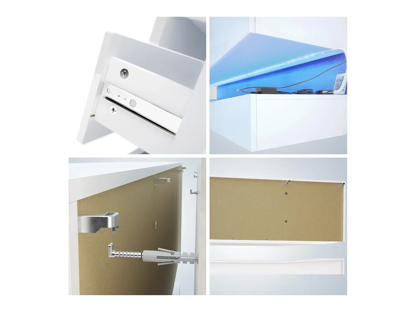 Vladon Aparador City, negro mate/blanco de alto brillo con LED - Cómoda moderna para su salón (178 x 72 x 38 cm)