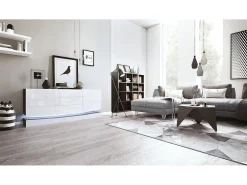Vladon Aparador City, negro mate/blanco de alto brillo con LED - Cómoda moderna para su salón (178 x 72 x 38 cm)