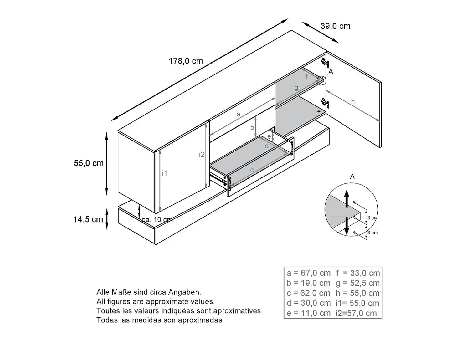 Vladon Aparador City, negro mate/blanco de alto brillo con LED - Cómoda moderna para su salón (178 x 72 x 38 cm)