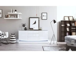 Vladon Aparador City, negro mate/blanco de alto brillo con LED - Cómoda moderna para su salón (178 x 72 x 38 cm)