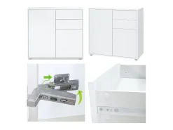 Vladon Cajonera Ben, Cómoda con 2 Puertas y 2 Cajones Blanco mate/Blanco de alto brillo (79 x 74 x 36 cm)