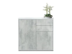 Vladon Cajonera Ben, Cómoda con 2 Puertas y 2 Cajones Blanco mate/Hormigón oxidado (79 x 74 x 36 cm)