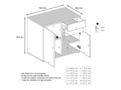 Vladon Cajonera Ben, Cómoda con 2 Puertas y 2 Cajones Negro mate/Crema de alto brillo (79 x 74 x 36 cm)