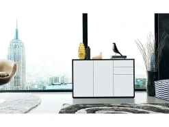 Vladon Cajonera Ben V3, Cómoda con 3 Puertas y 2 Cajones, Negro mate/Blanco mate (117 x 74 x 36 cm)