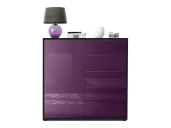 Vladon Cajonera Ben V2, Cómoda con 1 Puerta y 5 Cajones, Negro mate/Zarzamora de alto brillo (79 x 74 x 36 cm)