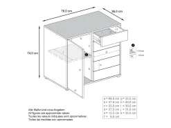 Vladon Cajonera Ben V2, Cómoda con 1 Puerta y 5 Cajones, Blanco mate/Burdeos de alto brillo (79 x 74 x 36 cm)