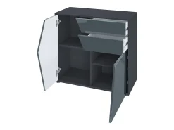 Vladon Cajonera Benny, Cómoda con 2 Puertas y 2 Cajones, Negro mate/Gris de alto brillo (79 x 74 x 36 cm)