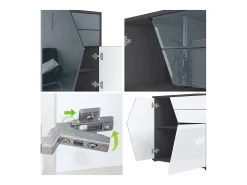 Vladon Cajonera Benny, Cómoda con 2 Puertas y 2 Cajones, Negro mate/Gris arena de alto brillo (79 x 74 x 36 cm)