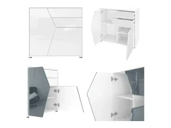 Vladon Cajonera Benny, Cómoda con 2 Puertas y 2 Cajones, Blanco mate/Gris de alto brillo (79 x 74 x 36 cm)