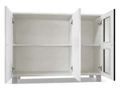 Vladon Cajonera Denjo, Cómoda con 3 Puertas, Blanco mate/Blanco de alto brillo/Gris arena de alto brillo, incluida iluminación LED (107 x 81 x 35 cm)
