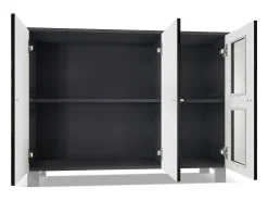 Vladon Cajonera Denjo, Cómoda con 3 Puertas, Negro mate/Negro de alto brillo, incluida iluminación LED (107 x 81 x 35 cm)