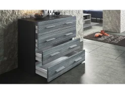 Vladon Cajonera Pavos, Cómoda con 4 Cajones, negro mate/gris arena de alto brillo (76 x 72 x 35 cm)