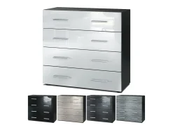 Vladon Cajonera Pavos, Cómoda con 4 Cajones, negro mate/roble natural (76 x 72 x 35 cm)