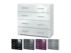 Vladon Cajonera Pavos, Cómoda con 4 Cajones, blanco mate/burdeos de alto brillo (76 x 72 x 35 cm)