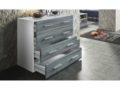 Vladon Cajonera Pavos, Cómoda con 4 Cajones, blanco mate/burdeos de alto brillo (76 x 72 x 35 cm)