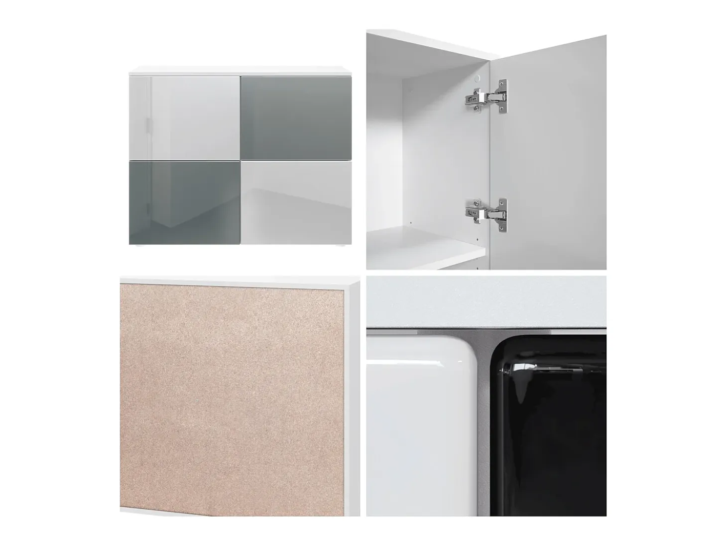Vladon Cajonera Rova, Cómoda con 4 Puertas, Blanco mate/Blanco de alto brillo/Burdeos de alto brillo (92 x 72 x 35 cm)