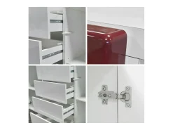 Vladon Cajonera Rova, Cómoda con 4 Puertas y 4 cajones, Blanco mate/Blanco de alto brillo/Roble natural (166 x 72 x 35 cm)