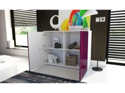 Vladon Cajonera Rova, Cómoda con 4 Puertas, Blanco mate/Gris arena de alto brillo (92 x 72 x 35 cm)