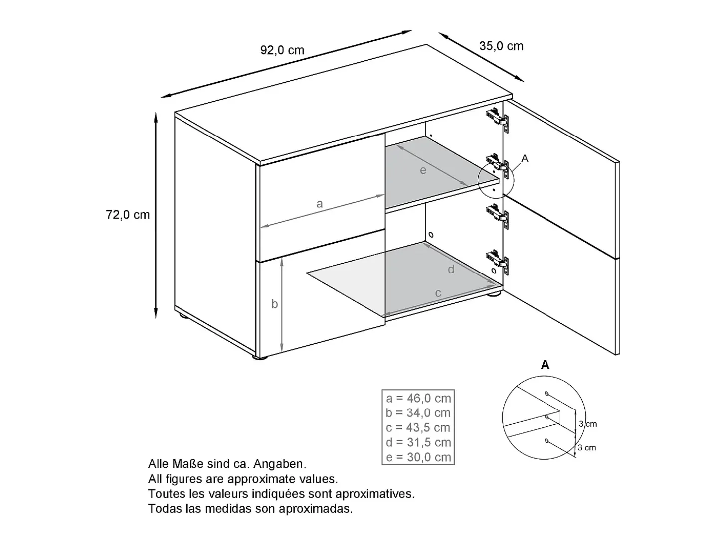 Vladon Cajonera Rova, Cómoda con 4 Puertas, Blanco mate/Gris arena de alto brillo (92 x 72 x 35 cm)