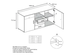 Vladon Cajonera Skadu, Cómoda con 2 Puertas, 3 Cajones y 1 Compartimento abierto, negro mate/blanco de alto brillo (138,5 x 71,5 x 35 cm)