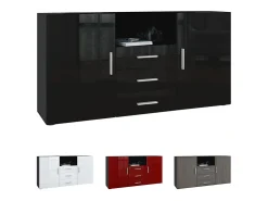 Vladon Cajonera Skadu, Cómoda con 2 Puertas, 3 Cajones y 1 Compartimento abierto, negro mate/negro mate (138,5 x 71,5 x 35 cm)