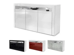 Vladon Cajonera Valencia, Cómoda con 3 Puertas y 1 Compartimento abierto, Blanco mate/crema de alto brillo/blanco de alto brillo (155 x 92 x 40 cm)