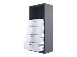 Vladon cómoda Pino V3, aparador con 4 cajones y 1 compartimento abierto, antracita mate/Hormigón oxidado sin LED (56 x 125 x 36 cm)