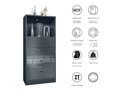 Vladon cómoda Pino V3, aparador con 4 cajones y 1 compartimento abierto, antracita mate/Hormigón oxidado sin LED (56 x 125 x 36 cm)