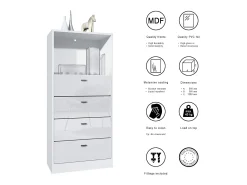 Vladon cómoda Pino V3, aparador con 4 cajones y 1 compartimento abierto, Blanco mate/Hormigón oxidado sin LED (56 x 125 x 36 cm)