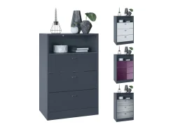Vladon cómoda Pino V2, aparador con 3 cajones y 1 compartimento abierto, antracita mate/Gris de alto brillo sin LED (56 x 86,5 x 36 cm)