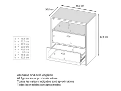 Vladon cómoda Pino V3, aparador con 4 cajones y 1 compartimento abierto, Blanco mate/Roble natural con iluminación LED RVB (56 x 125 x 36 cm)