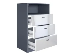 Vladon cómoda Pino V2, aparador con 3 cajones y 1 compartimento abierto, antracita mate/Roble natural sin LED (56 x 86,5 x 36 cm)
