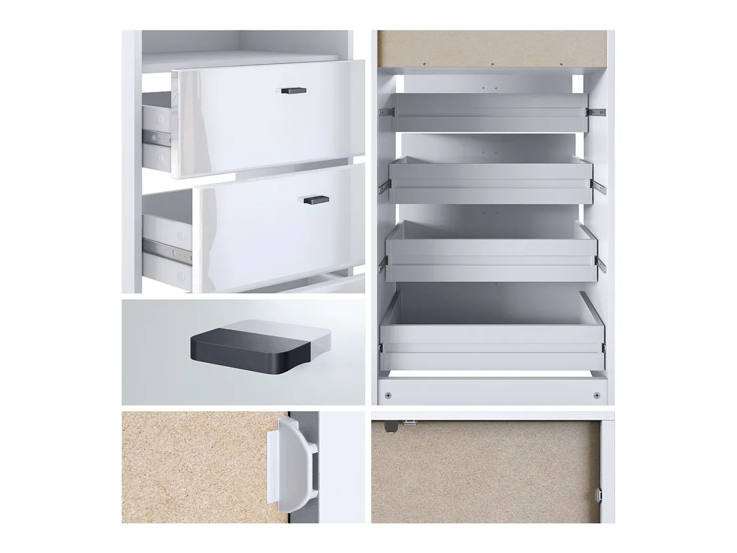 Vladon cómoda Pino V3, aparador con 4 cajones y 1 compartimento abierto, Blanco mate/undefined con iluminación LED RVB (56 x 125 x 36 cm)