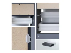 Vladon cómoda Pino V1, mesilla de noche con 2 cajones y 1 compartimento abierto, antracita mate/Roble natural con iluminación LED RVB (56 x 67,5 x 36 cm)