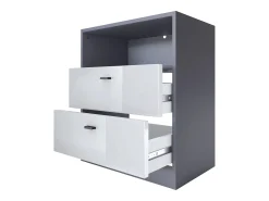 Vladon cómoda Pino V1, mesilla de noche con 2 cajones y 1 compartimento abierto, antracita mate/Blanco mate sin LED (56 x 67,5 x 36 cm)