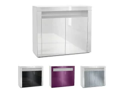 Vladon Cómoda Valencia, Cajonera con 2 Puertas y 1 Compartimento abierto, Blanco mate/roble natural/blanco de alto brillo (108 x 92 x 40 cm)