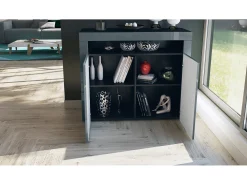 Vladon Cómoda Valencia, Cajonera con 2 Puertas y 1 Compartimento abierto, Negro mate/hormigón oxidado/negro de alto brillo (108 x 92 x 40 cm)