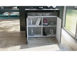 Vladon Cómoda Valencia, Cajonera con 2 Puertas y 1 Compartimento abierto, Blanco mate/crema de alto brillo/blanco de alto brillo (108 x 92 x 40 cm)