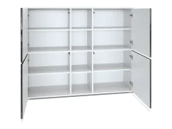Vladon Highboard Cuba V3, blanco mate/gris de alto brillo con LED - Aparador moderno con 12 compartimentos (130,5 x 105,5 x 35,5 cm)