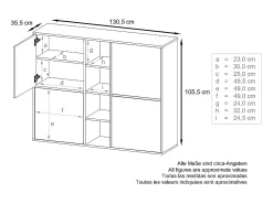 Vladon Highboard Cuba V3, blanco mate/blanco de alto brillo - Aparador moderno con 12 compartimentos (130,5 x 105,5 x 35,5 cm)