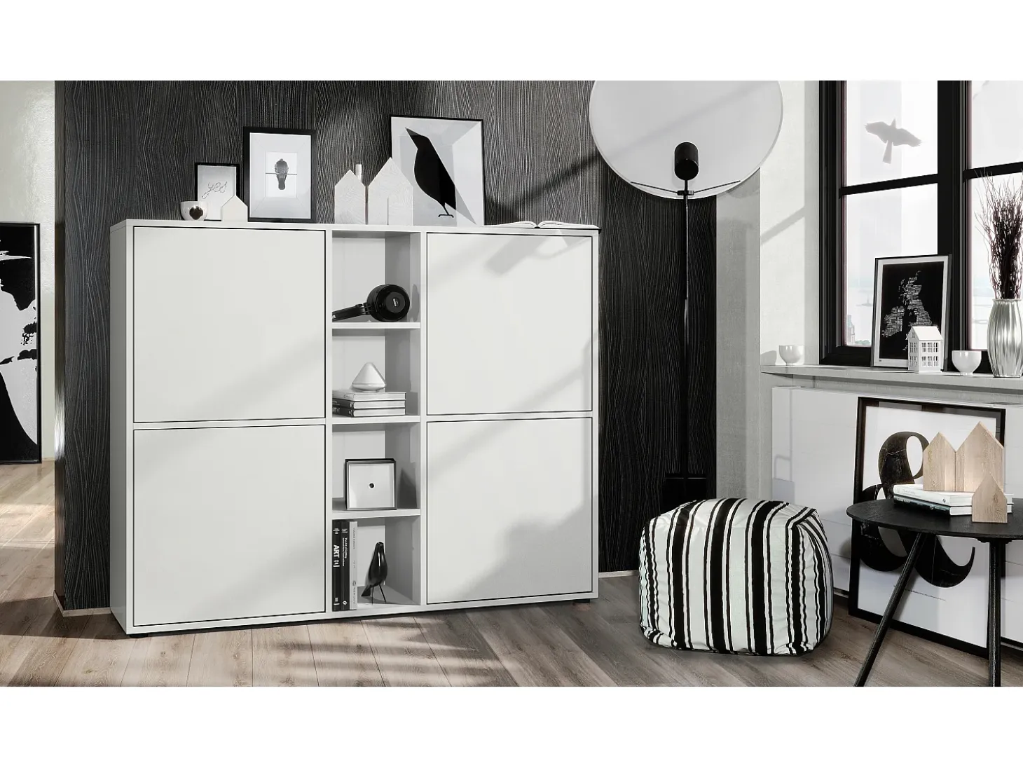 Vladon Highboard Cuba V3, blanco mate/blanco mate - Aparador moderno con 12 compartimentos (130,5 x 105,5 x 35,5 cm)