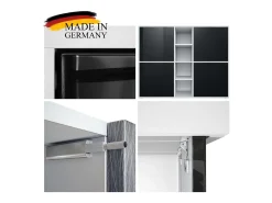 Vladon Highboard Cuba V3, blanco mate/gris arena de alto brillo - Aparador moderno con 12 compartimentos (130,5 x 105,5 x 35,5 cm)