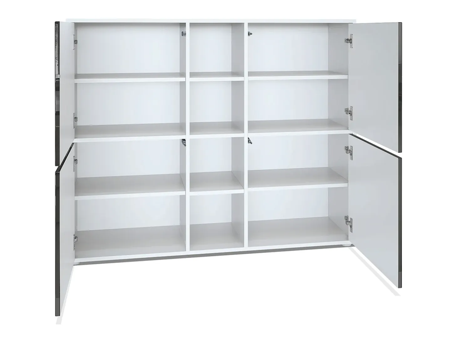 Vladon Highboard Cuba V3, blanco mate/negro mate con LED - Aparador moderno con 12 compartimentos (130,5 x 105,5 x 35,5 cm)