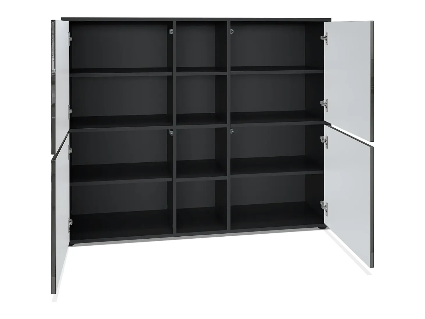 Vladon Highboard Cuba V3, negro mate/gris de alto brillo - Aparador moderno con 12 compartimentos (130,5 x 105,5 x 35,5 cm)