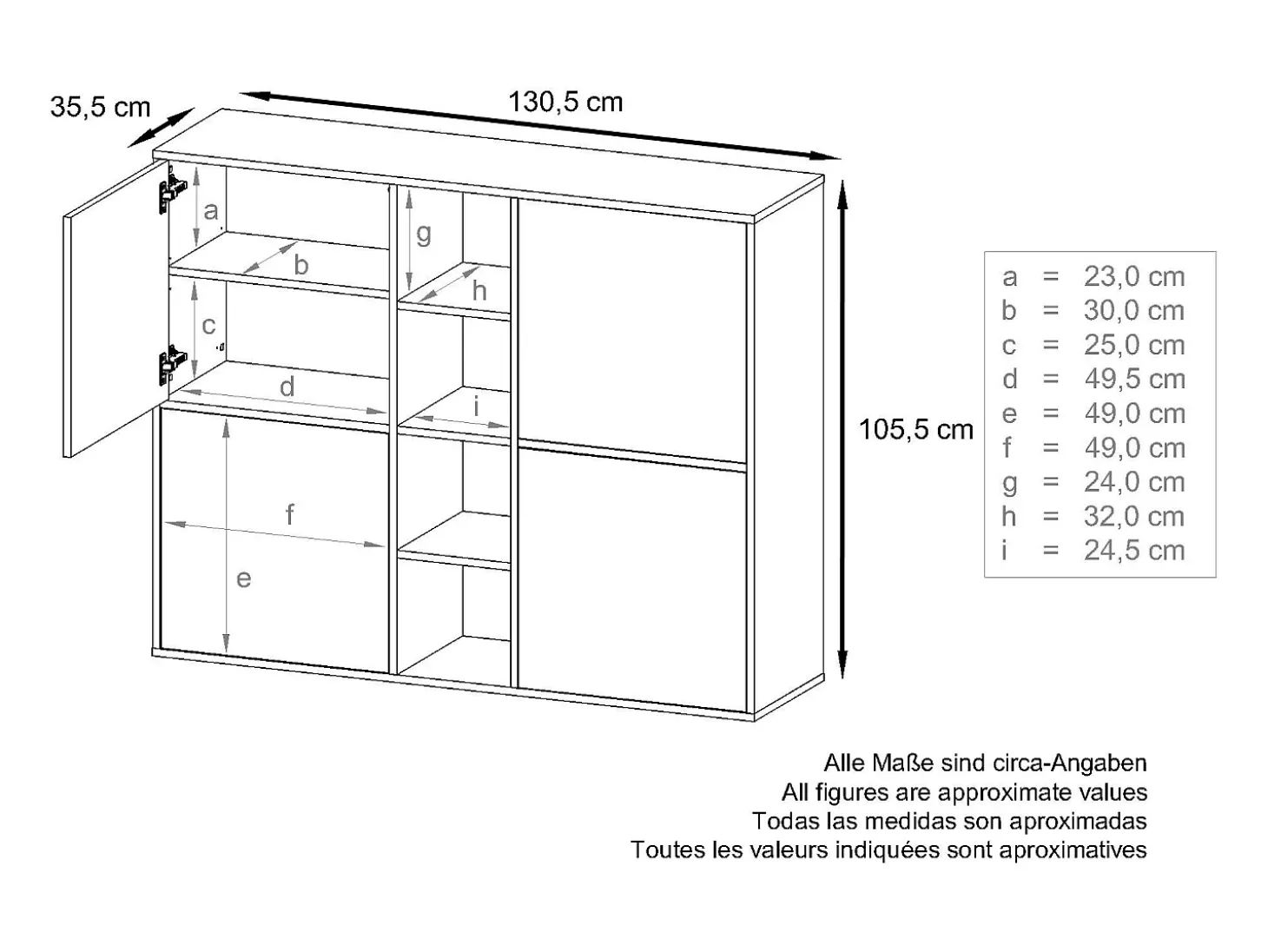 Vladon Highboard Cuba V3, negro mate/gris de alto brillo - Aparador moderno con 12 compartimentos (130,5 x 105,5 x 35,5 cm)