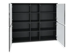 Vladon Highboard Cuba V3, negro mate/negro mate con LED - Aparador moderno con 12 compartimentos (130,5 x 105,5 x 35,5 cm)