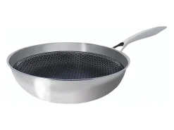 Wok Ogo BLACK CUBE de 28 CM en acero inoxidable con fondo de panal de abeja - Todos los fuegos, incluida inducción