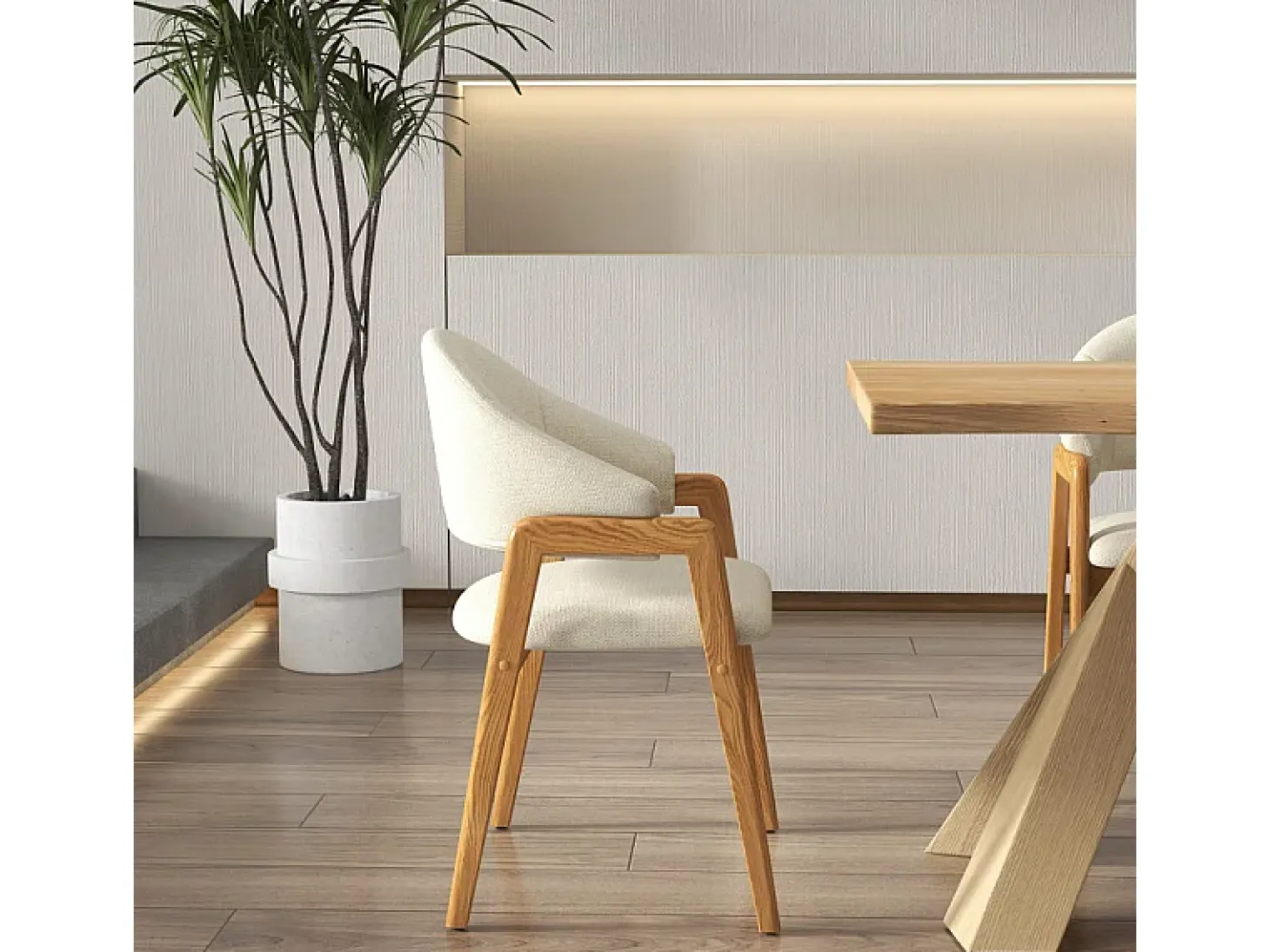 WOOL-Silla de tela color crudo y fresno macizo natural (x2)