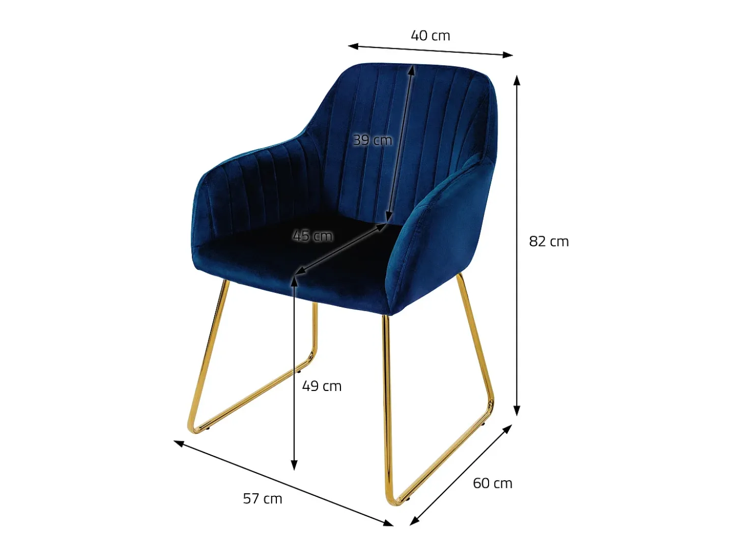 6x Silla de comedor / salón asiento ergonómico terciopelo azul patas de metal